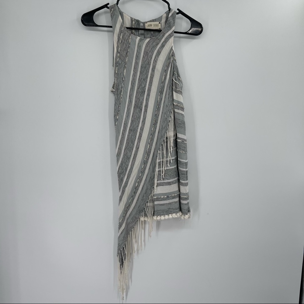 Anthropologie Laura Siegel Striped Pom Fringe Tank Tunic Top